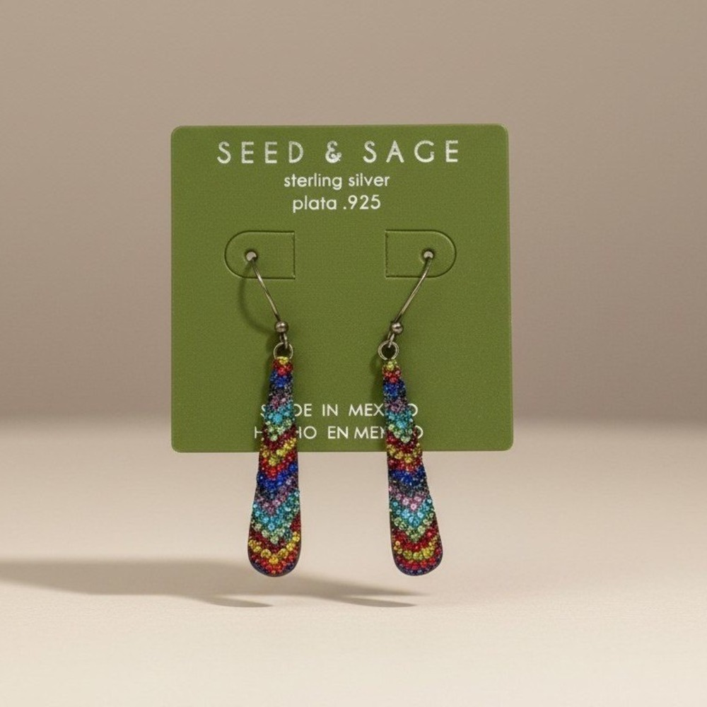 Seed & Sage Sterling Silver Rainbow Crystal Drop Earrings - Mexico .925 -‎ NIB